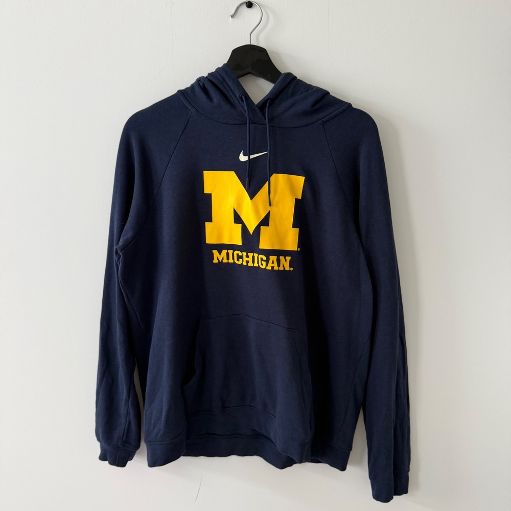 Nike Michigan Wolverines Navy Blue Varsity Fleece Pullover Hoodie Womens Size L